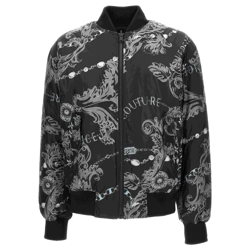 Versace Jeans Couture , Reversible Couture Print Chain Bomber Jacket ,Black male, Sizes: