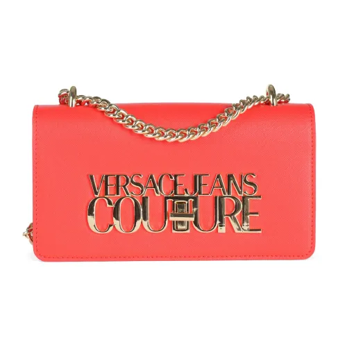 Versace Jeans Couture , Saffiano Shoulder Bag with Logo Plaque ,Red female, Sizes: ONE SIZE