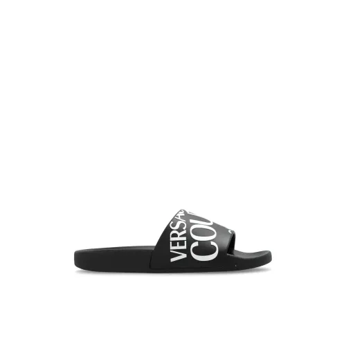 Versace Jeans Couture , Slides with logo ,Black female, Sizes: