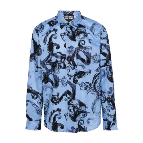Versace Jeans Couture , Watercolour Couture Print Blue Shirt ,Blue male, Sizes: