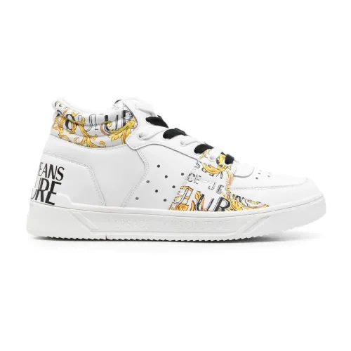 Versace Jeans Couture , White Baroque Print High Top Sneakers