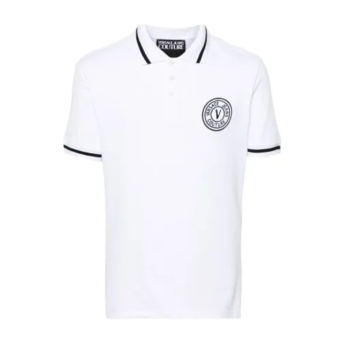 Versace Jeans Couture , White Polo with V-Emblem Logo ,White male, Sizes: