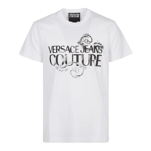 Versace Jeans Couture , White Watercolor Logo T-Shirt ,White male, Sizes: