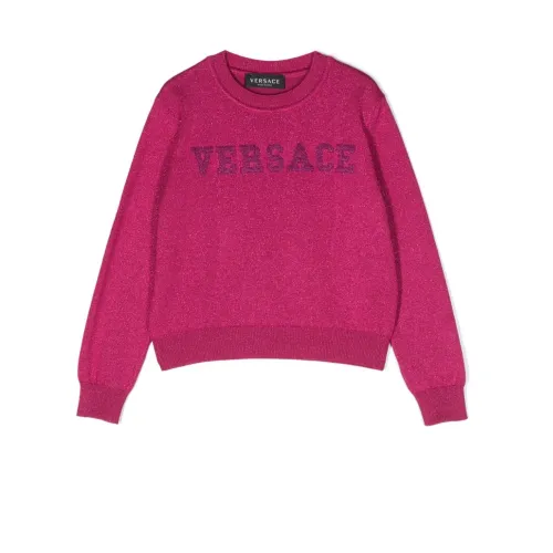 Versace , Kids Fuchsia Sweaters with Logo Embroidery ,Pink female, Sizes: