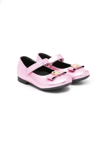 Versace Kids Medusa-plaque metallic leather ballerina shoes - Pink