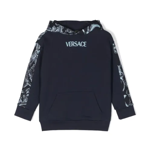 Versace , Kids Sweaters with Barocco Print ,Blue male, Sizes: