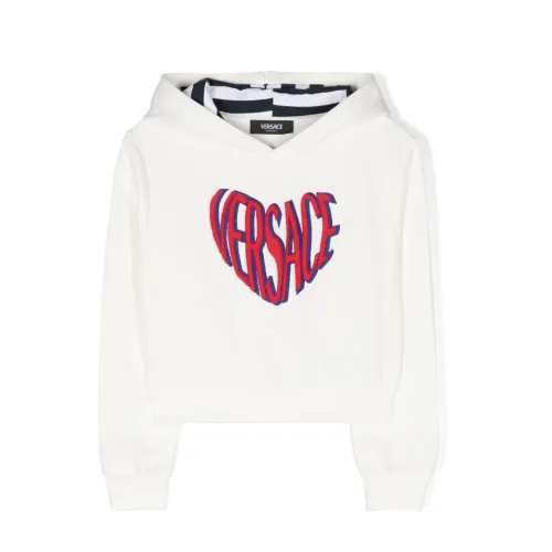 Versace , Kids White Sweaters with Heart Logo ,White female, Sizes: