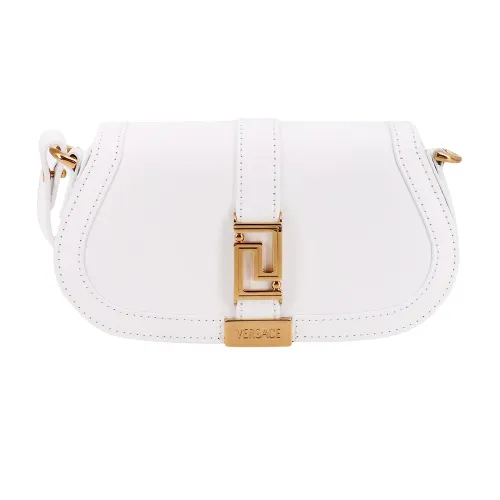 Versace , Leather Shoulder Bag with La Greca Detail ,White female, Sizes: ONE SIZE