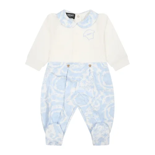 Versace , Light Blue Cotton Playsuit with Peter Pan Collar ,Blue male, Sizes:
