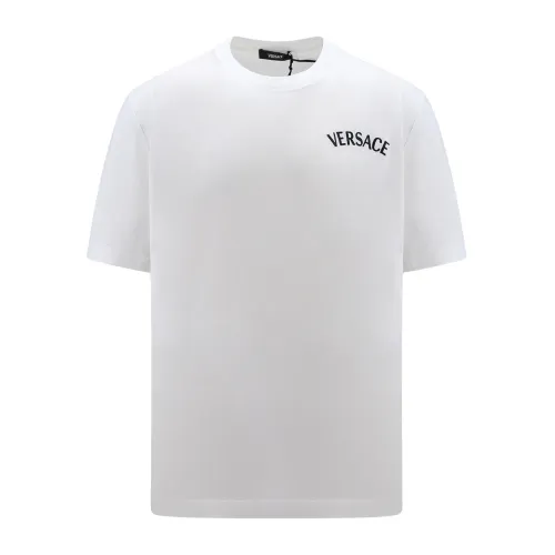 Versace , Logo Embroidered Cotton T-Shirt ,White male, Sizes:
