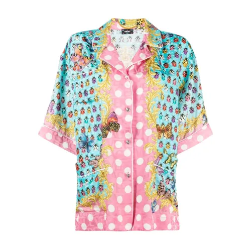 Versace , Logo Jacquard Butterfly Print Shirt ,Pink female, Sizes: