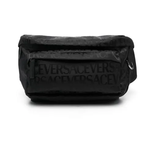 Versace , Logo-Print Belt Bag with Greca Detailing ,Black male, Sizes: ONE SIZE