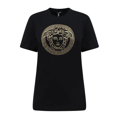 Versace , Logo Print Cotton T-Shirt ,Black female, Sizes: