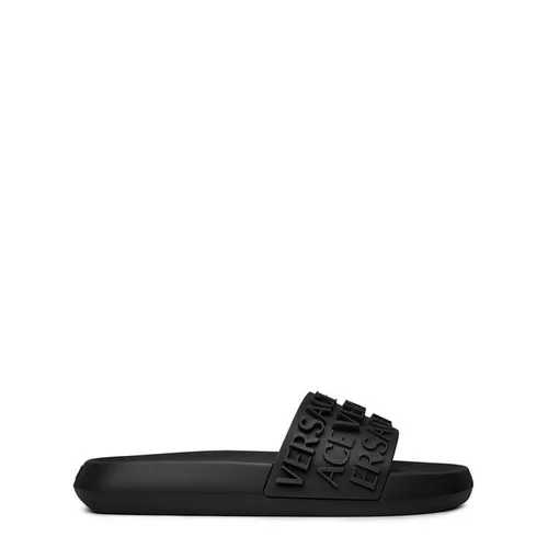 VERSACE Logo Rubber Slide Sandals - Black