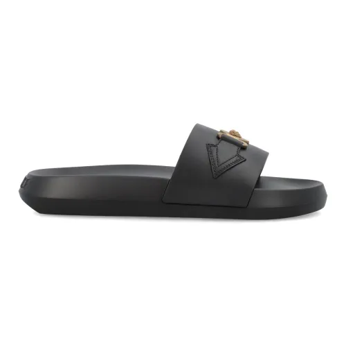 Versace , Men Shoes Closed Black/versace Gold Aw23 ,Black male, Sizes: