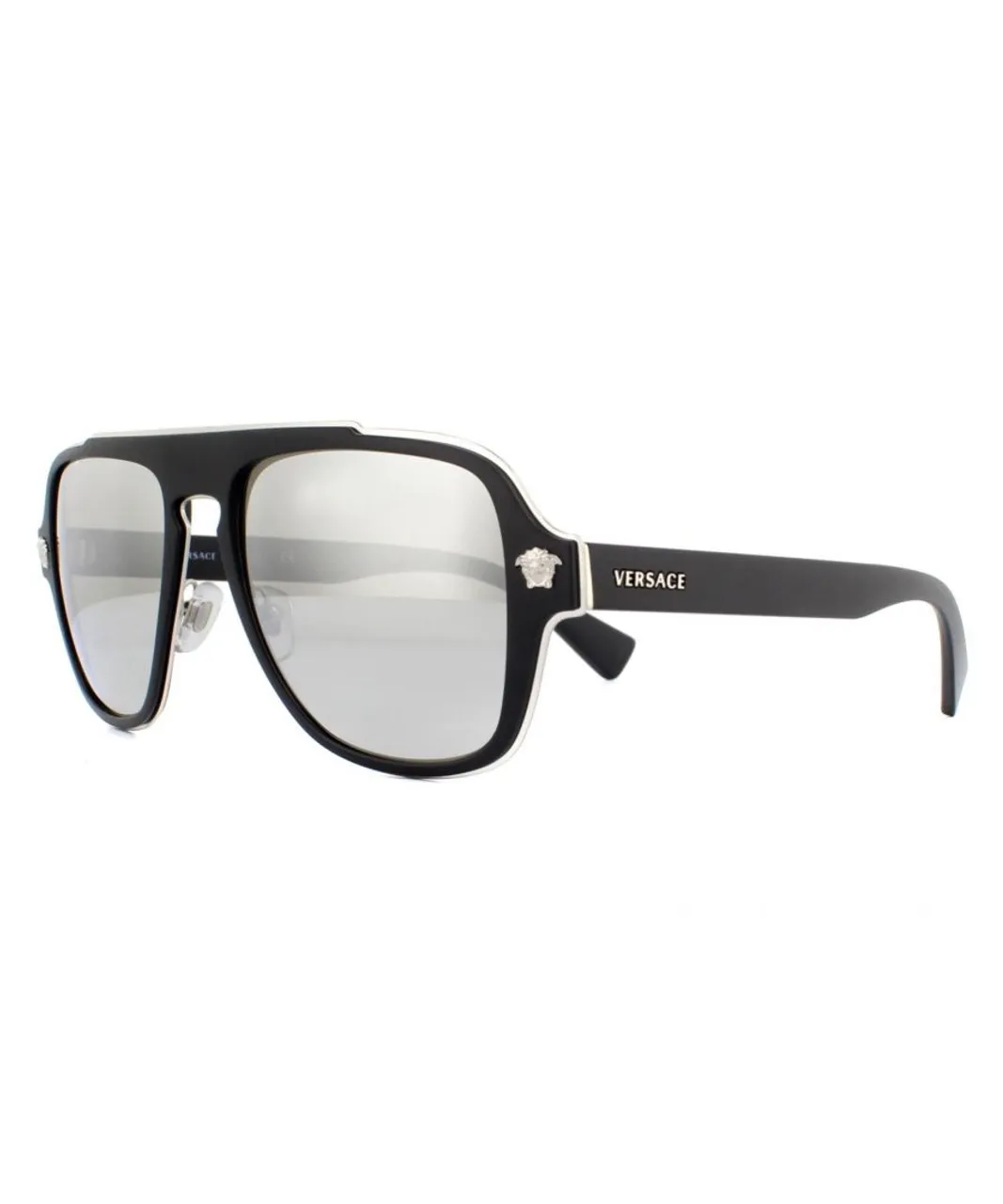 Versace Mens Sunglasses VE2199 10006G Matte Black Dark Grey Silver Mirror - One