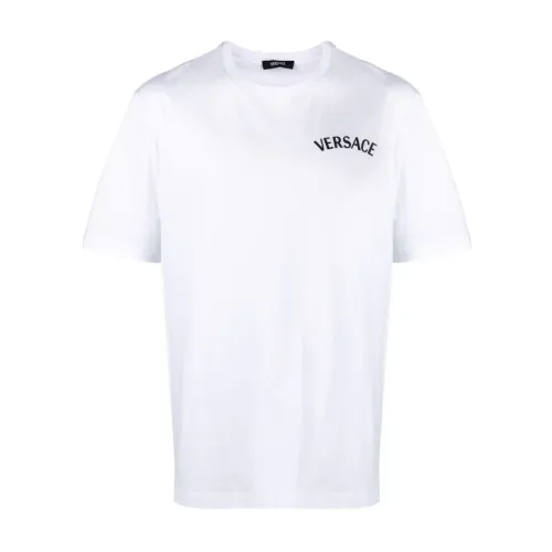 Versace , Milano Stamp Embroidered T-shirts and Polos ,White male, Sizes: