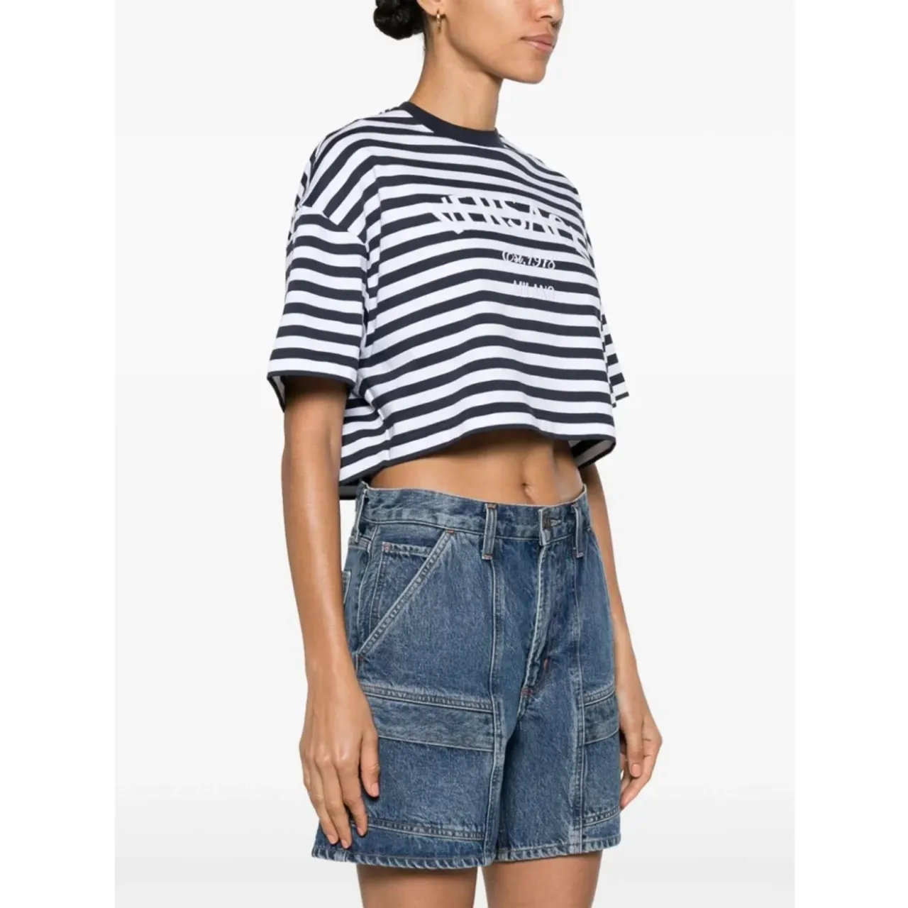 Versace , Nautical Stripes Logo Cropped T-Shirt ,Multicolor female, Sizes: