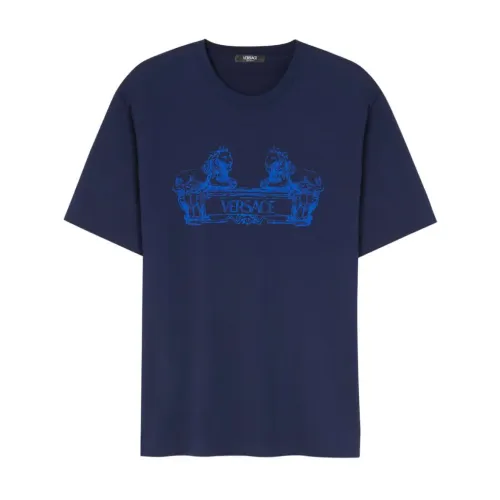 Versace , Navy Blue T-Shirt ,Blue male, Sizes: