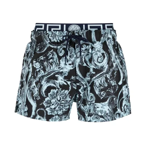 Versace , Nylon Golfo Barocco Menta Swim Shorts ,Blue male, Sizes: