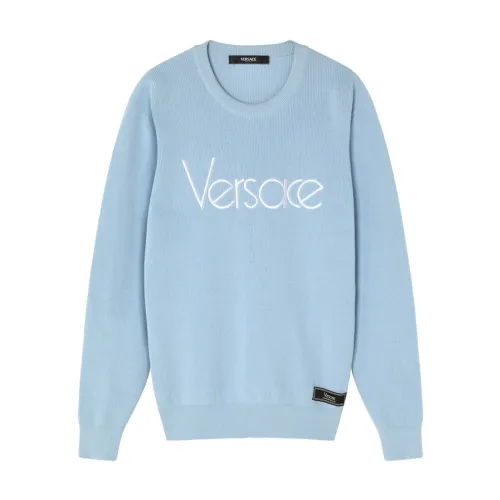 Versace , Pastel Blue Knit Sweater ,Blue male, Sizes: