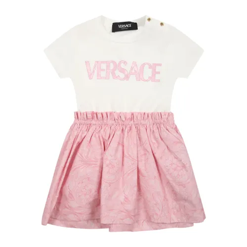 Versace , Pink Baroque Print Cotton Dress ,Pink female, Sizes: