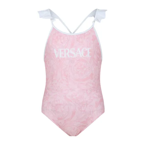 Versace , Pink Baroque Print Swimsuit with Ruffles ,Pink female, Sizes: