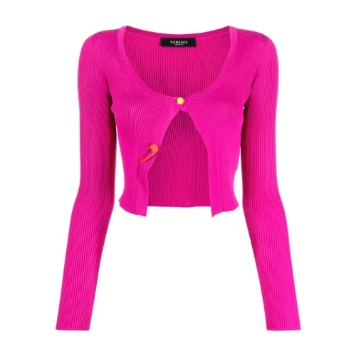 Versace , Pink Cropped Cardigan for Women ,Pink female, Sizes: