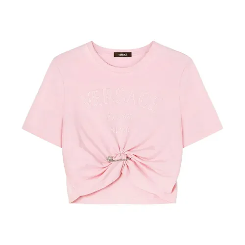 Versace , Pink Embroidered T-shirts and Polos ,Pink female, Sizes: