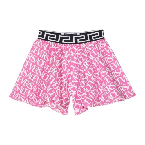 Versace , Pink Kids Shorts with La Greca Print ,Pink female, Sizes: