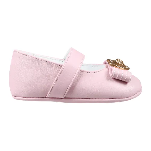 Versace , Pink Leather Ballerinas with Gold Bow and Heart ,Pink female, Sizes: