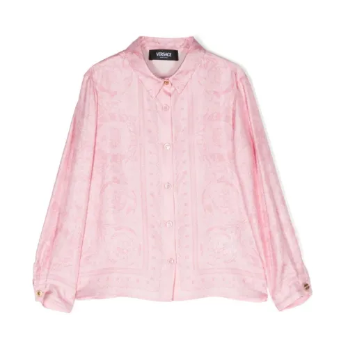 Versace , Pink Silk Twill Shirt with Pleat Detailing ,Pink female, Sizes:
