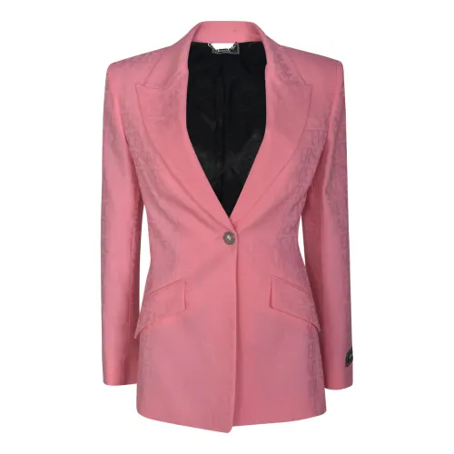 Versace , Pink Wool Blazer with Jacquard Logo Motif ,Pink female, Sizes: