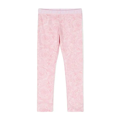 Versace , Printed Pink Leggings with Greek Motif ,Pink female, Sizes: