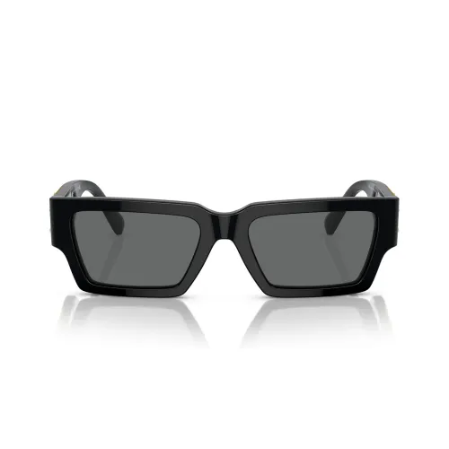 Versace , Rectangular Sunglasses with Dark Grey Lens and Glossy Black Frame ,Black unisex, Sizes: