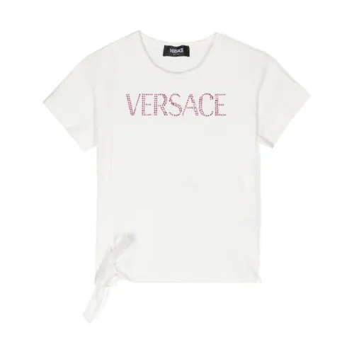Versace , Rhinestone Embellished Stretch-Cotton Tops ,White female, Sizes: