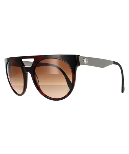 Versace Round Mens Red Havana Blue Brown Gradient Sunglasses - One