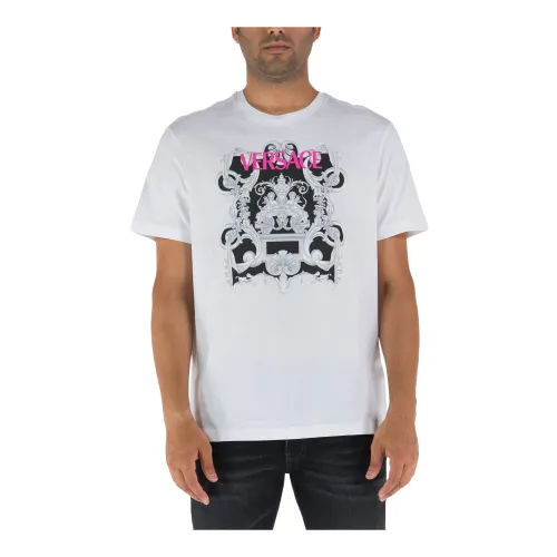 Versace , Silver Baroque T-Shirt ,White male, Sizes: