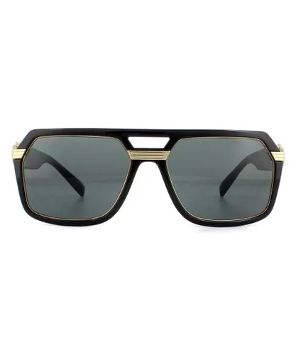 Versace Square Mens Black Dark Grey Sunglasses - One