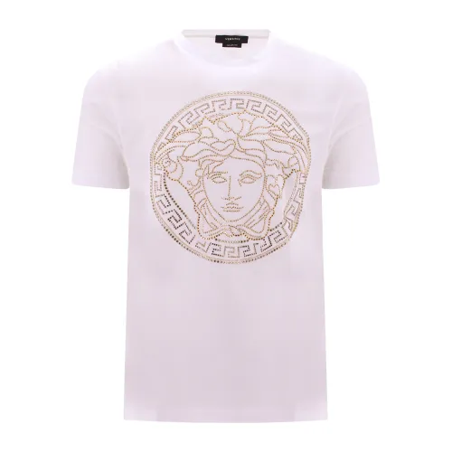 Versace , Stylish White Cotton T-Shirt with Maxi Logo Medusa ,White male, Sizes: