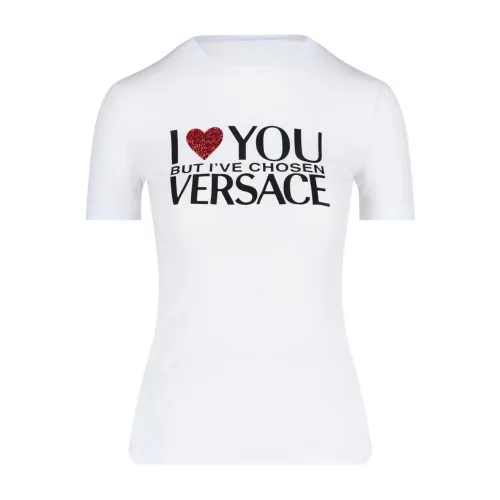 Versace , Stylish White Logo T-Shirt ,White female, Sizes: