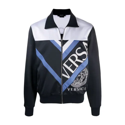 Versace , Sweatshirt with zipper ,Blue male, Sizes: