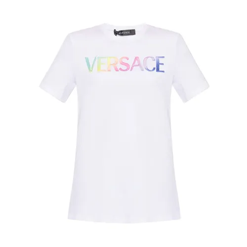 Versace , T-shirt with logo ,White female, Sizes: