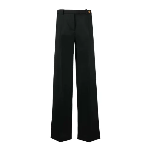 Versace , Tailored Wide-Leg Trousers with Embossed Button ,Black female, Sizes: