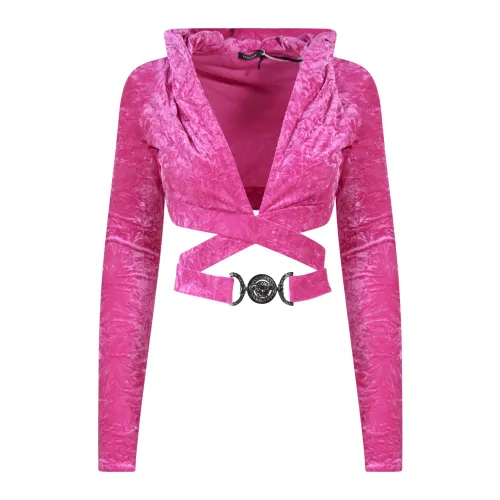 Versace , Texturized Velvet Medusa Biggie Hooded Sweatshirt ,Pink female, Sizes: