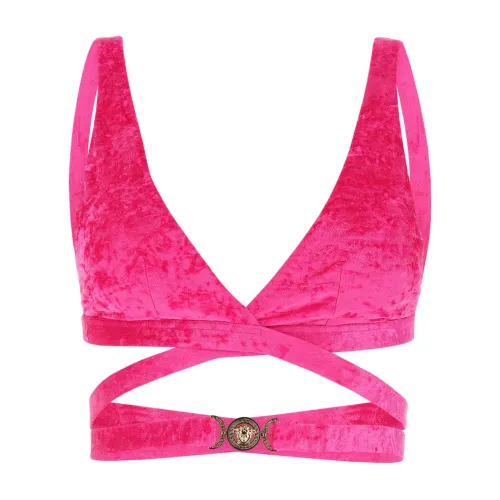 Versace , Top bikini in extended Fuchsia velvet ,Pink female, Sizes: