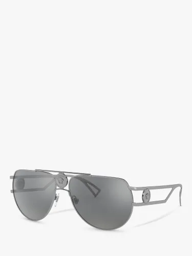 Versace VE2225 Men's Aviator Sunglasses, Gunmetal/Grey - Gunmetal/Grey - Male