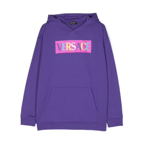Versace , Versace felpa viola in cotone con cappuccio bambina|Purple cotton boy Versace hoodie ,Purple unisex, Sizes: 4 Y, 5 Y, 14 Y, 8 Y, 12 Y, 10 Y