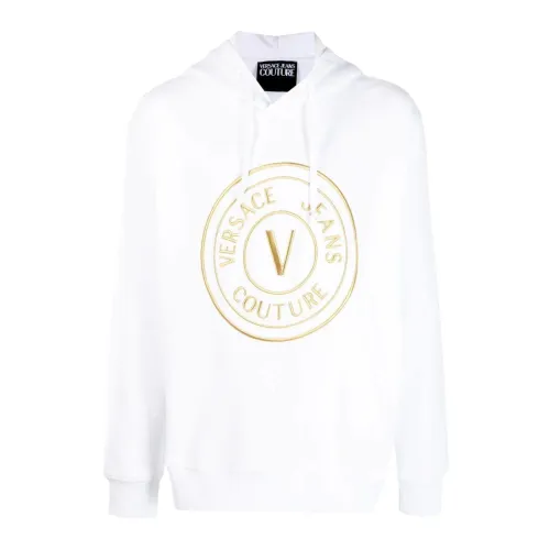 Versace , White Hooded Sweater with Logo Print ,White male, Sizes: