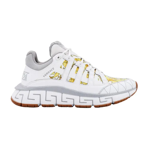 Versace , White Leather Sneakers ,White male, Sizes: